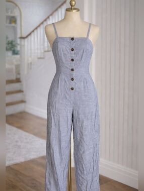 Japna 100% Cotton Striped Wide Leg Jumpsuit Sz Large